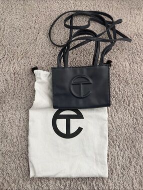 Telfar Black Leather Mini Crossbody Bag